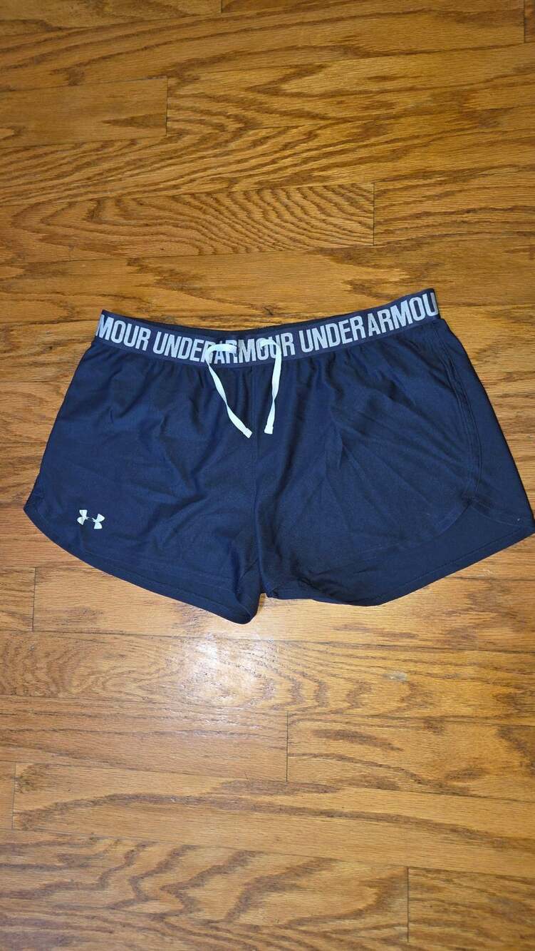 Under Armour Women's HeatGear Play Up Athletic Running Shorts Navy Blue Large